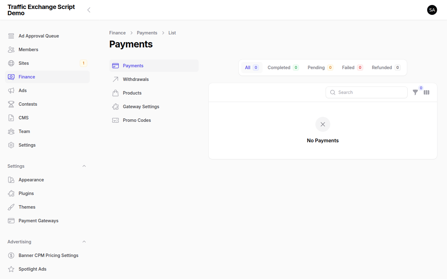 Traffic Exchange Script payment history — complete list of member payments and transactions