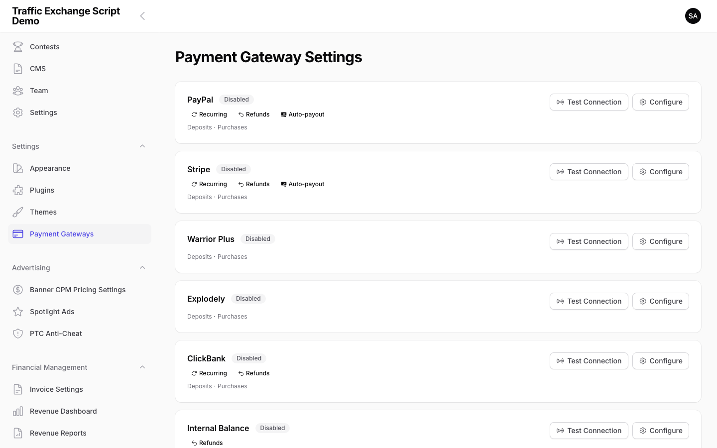 Traffic Exchange Script payment gateway configuration settings