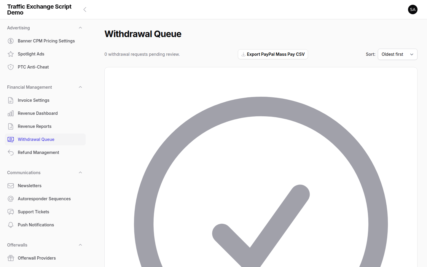 Traffic Exchange Script withdrawal queue — pending member withdrawal requests awaiting processing
